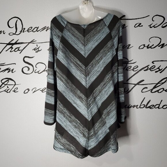 Lapis Women's Plus Size Round V Neck Delaney Stripe Top, Blue, Black & Gray - Picture 4 of 6